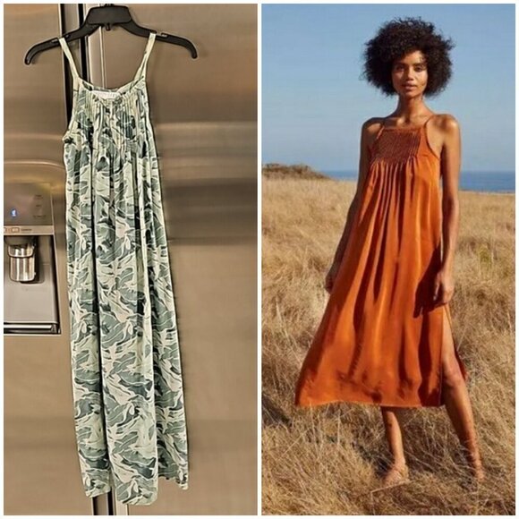 💕CHRISTY DAWN💕 Sleeveless Midi Dress ~ Tropical Boho Chic Banana Leaf Print XS - Picture 1 of 16
